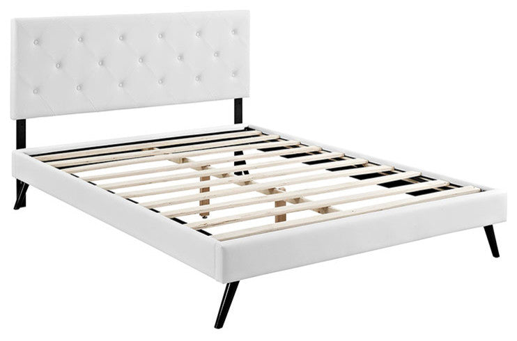 Terisa Full Vinyl Platform Bed With Round Splayed Legs, White