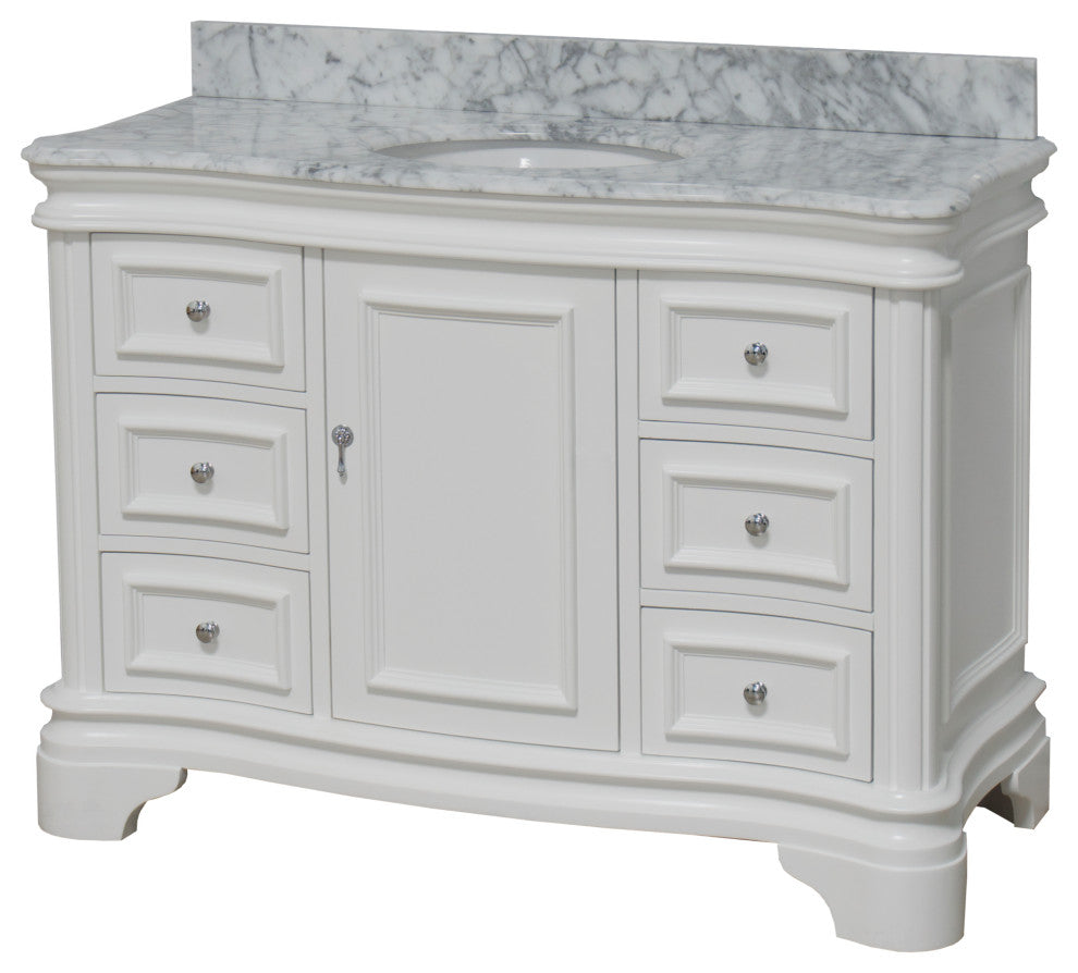 Katherine 48" Bath Vanity, White, Carrara Marble