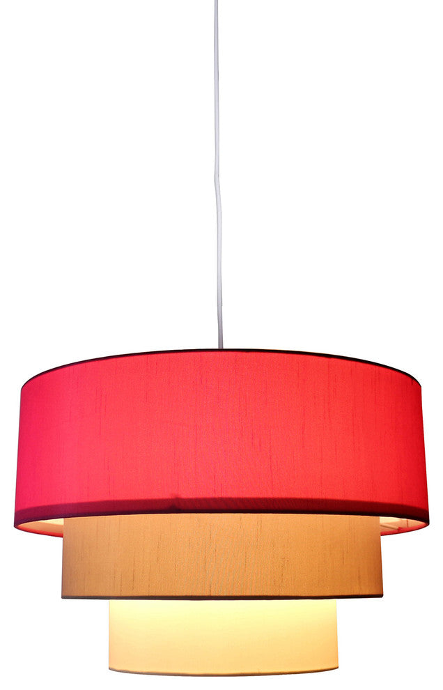 Renzo 3-tier Shade Pendant, 18"x12", Fuchsia, Moss Gray, Eggshell