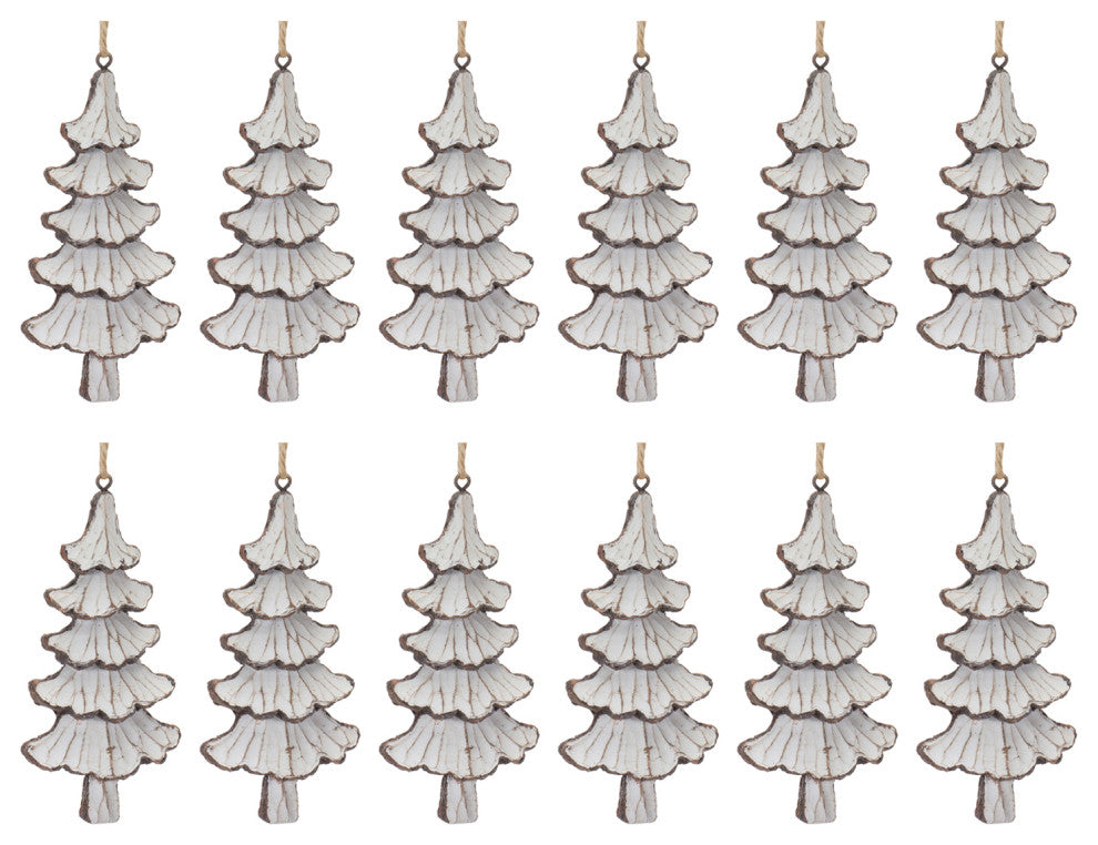 Carved Pine Tree Ornament, Set of 12