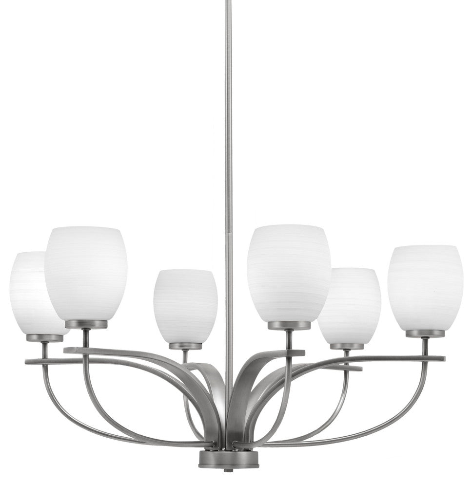 Cavella 6-Light Chandelier, Graphite, 5" White Linen Glass