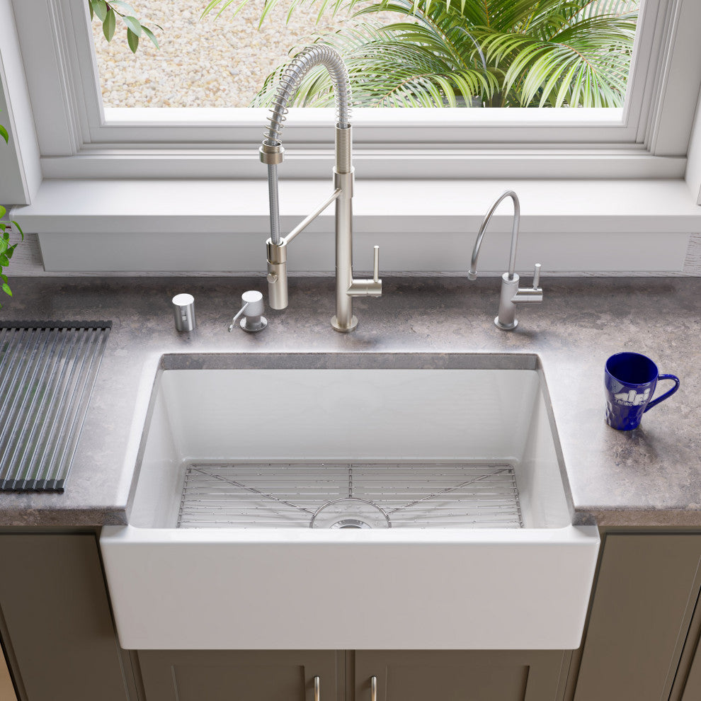 ALFI brand AB3018SB-W 30" White Smooth Solid Thick Wall Fireclay Farm Sink