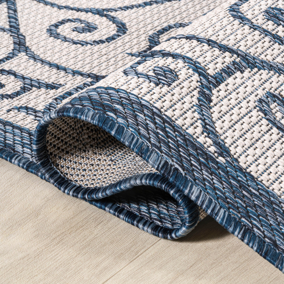 Madrid Vintage Filigree Textured Weave Indoor/Outdoor, Blue/Cream, 3 X 5