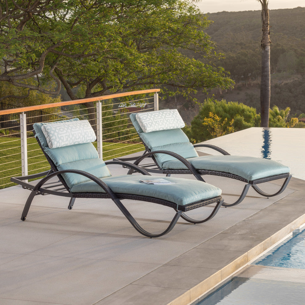 Deco 2 Piece Aluminum Outdoor Patio Chaise Lounges Chair, Trellis Blue