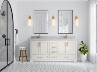 Boston 72" Double Sink Bath Vanity in Alabaster 2" Pearl Gray