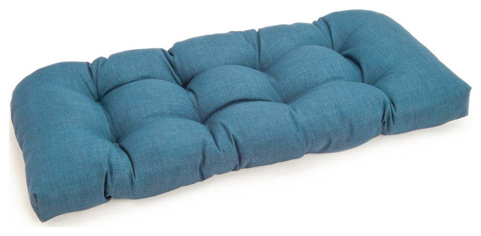 42"X19" U-Shaped Solid Spun Polyester Tufted Settee/Bench Cushion, Sea Blue