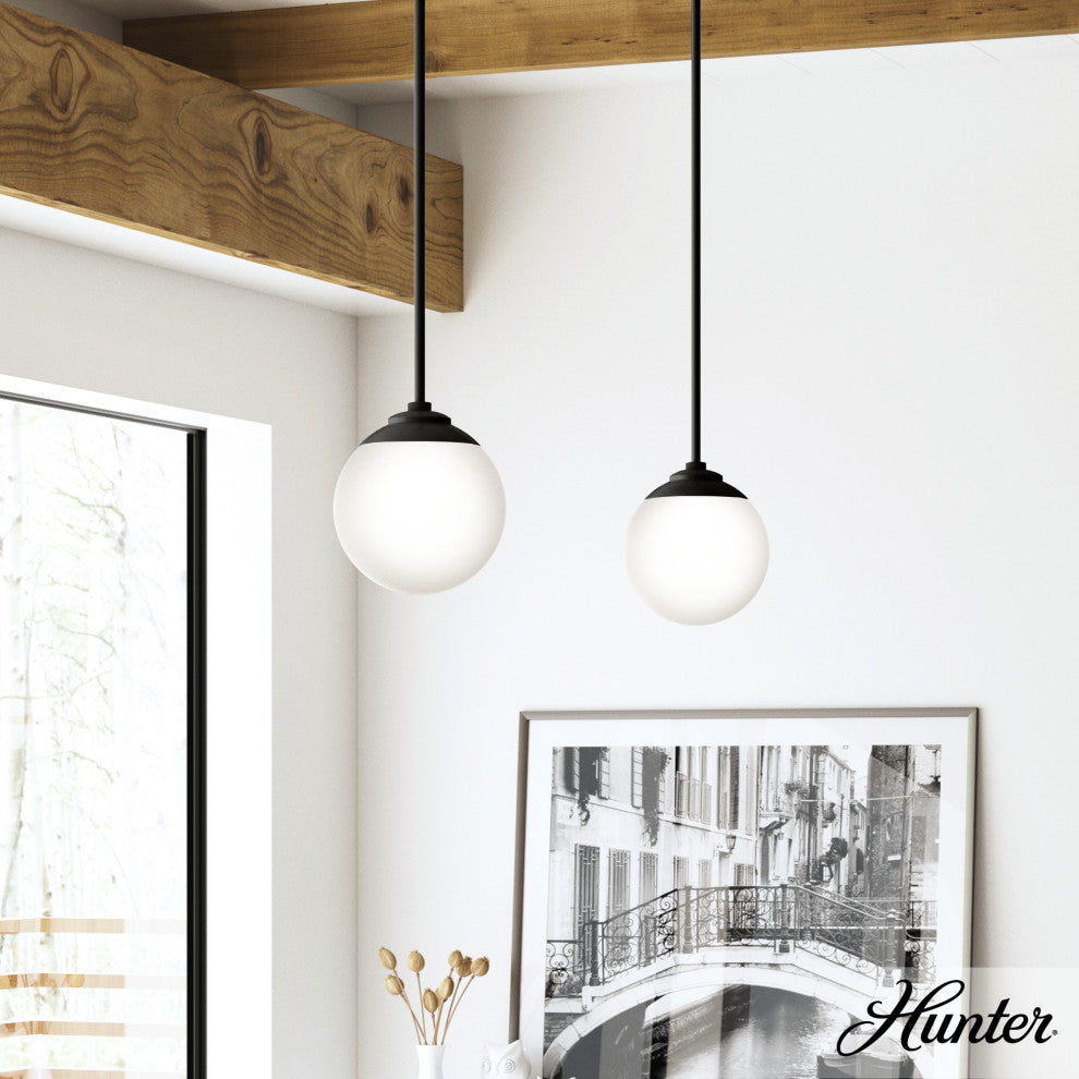 Hepburn Matte Black, Cased White Glass 1 Light Mini Pendant Ceiling