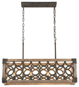 4-Light Open Cage Wooden Kitchen Island Rectangular Chandelier
