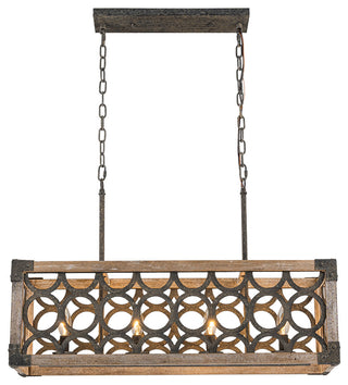 4-Light Open Cage Wooden Kitchen Island Rectangular Chandelier