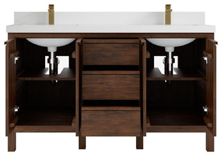 Elizabeth 60 Double Bathroom Vanity in Dark Walnut Teak 2" White Quartz