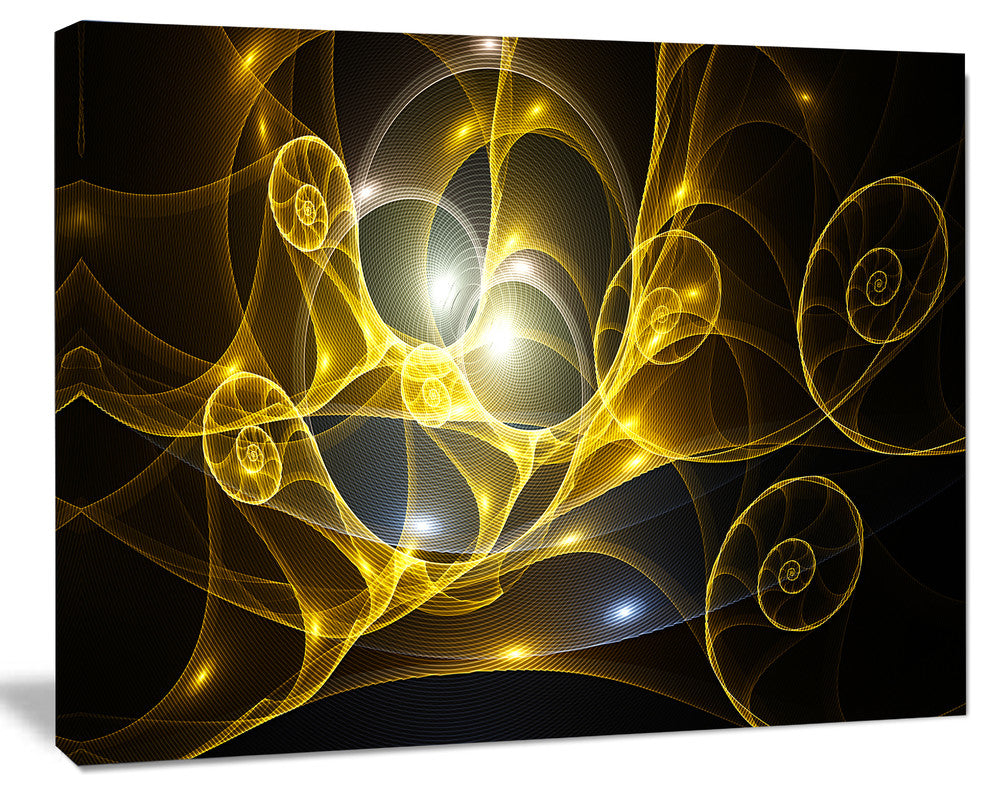 Golden Curly Spiral on Black, Oversized Abstract Canvas Art Print, 60x40
