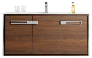 Oakville Wall Mount Bathroom Vanity, Walnut Ebony, 48", Chrome Hardware