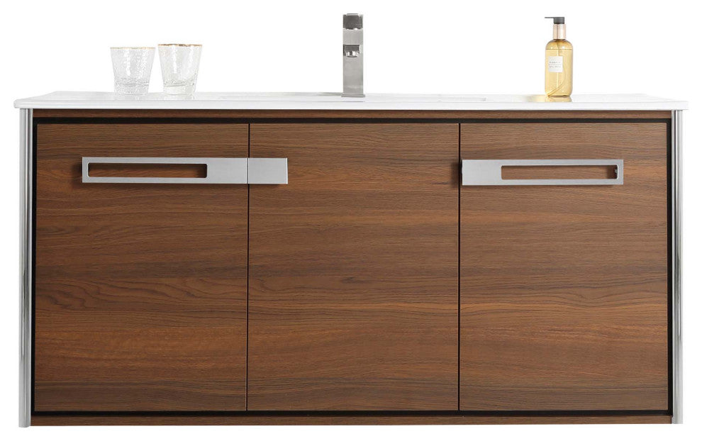 Oakville Wall Mount Bathroom Vanity, Walnut Ebony, 48", Chrome Hardware