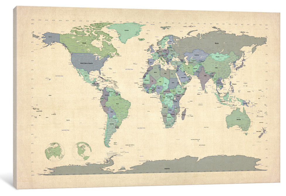 "Map Of The World VI" Wrapped Canvas Art Print, 40x26x1.5