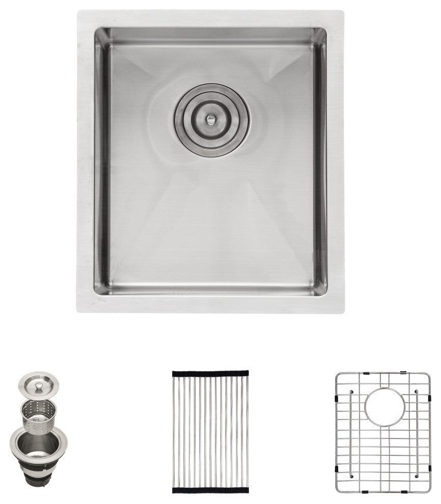 Undermount Single Bowl 16 Guage Stainless Steel Kitchen Sink With Accessories , Stainless Steel, 13x15x9 in