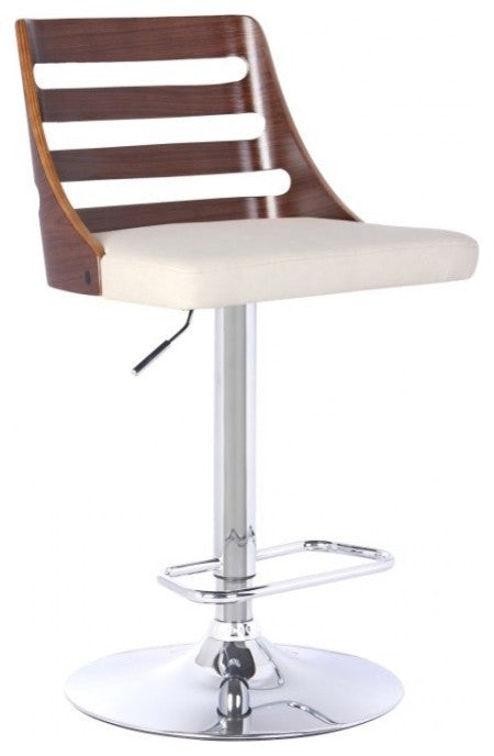 Storm Barstool in Chrome finish with Walnut wood and Cream Faux Leather