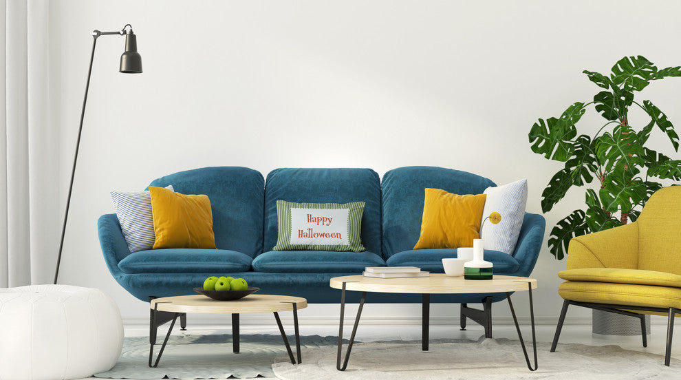 Happy Halloween Ticking Accent Pillow, Scallion, 14"x20"