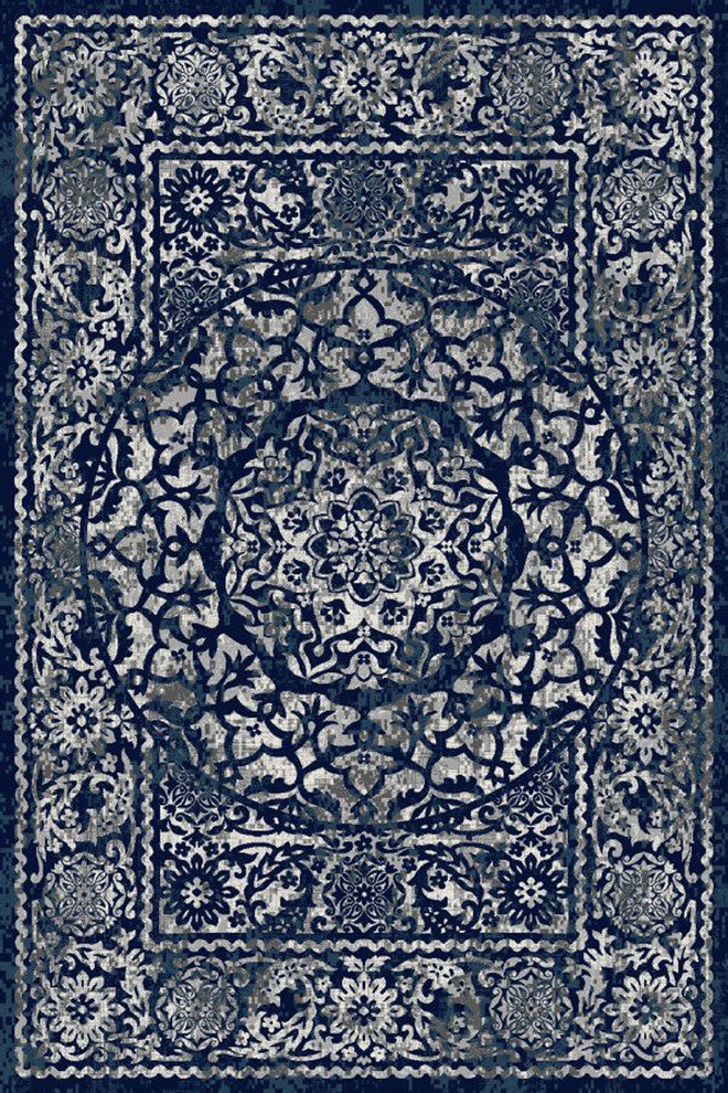 Dulce Modern Bloom Area Rug - Blue and Gray - 5' 3" X 7' 3"