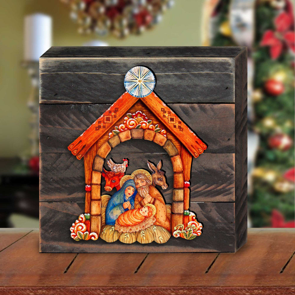 Village Nativity Wooden Decor