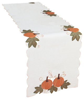 Pumpk" Patch Embroidered Cutwork Fall Table Runner, 15''x54''