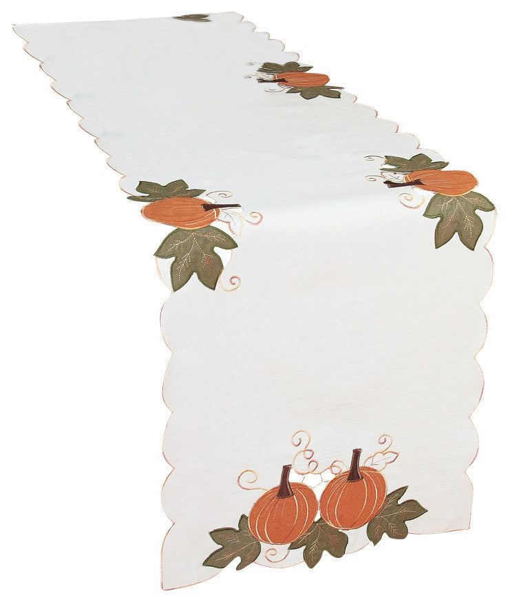 Pumpk" Patch Embroidered Cutwork Fall Table Runner, 15''x54''