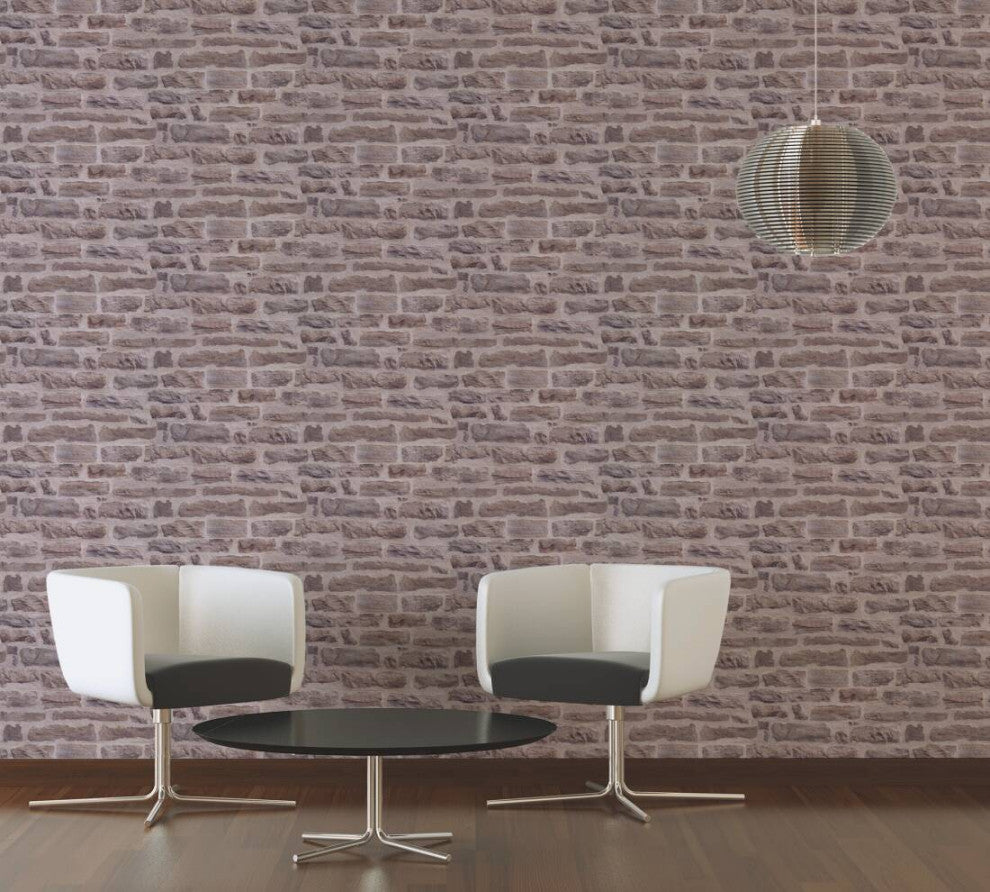 Faux Textured Wallpaper Brick Wall, 355801, Beige Brown Purple, One Roll
