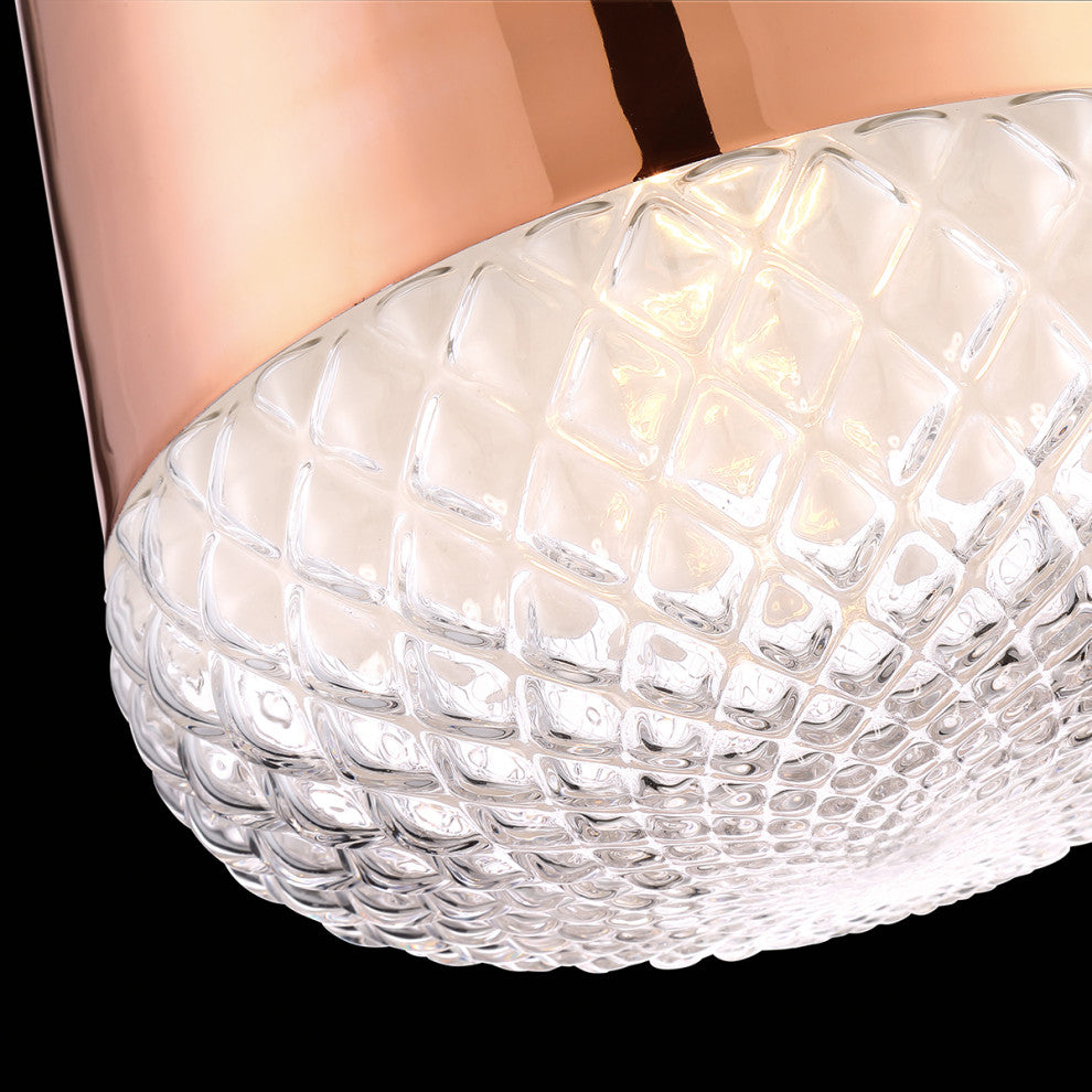Corson Modern Light Pendant Polished Rose GoldWith Casted Weave Glass