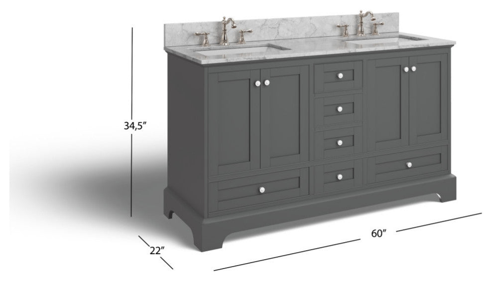 Cascade Bath Vanity, Sapphire Gray, 60", Brushed Nickel Hardware, Double, Freestanding