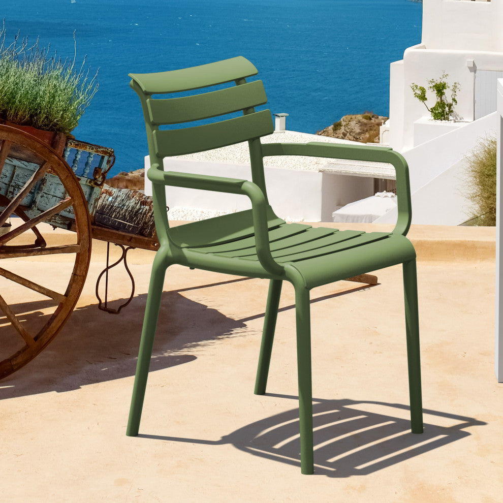 Paris Resin Outdoor Arm Chair, Set of 2, Olive Green