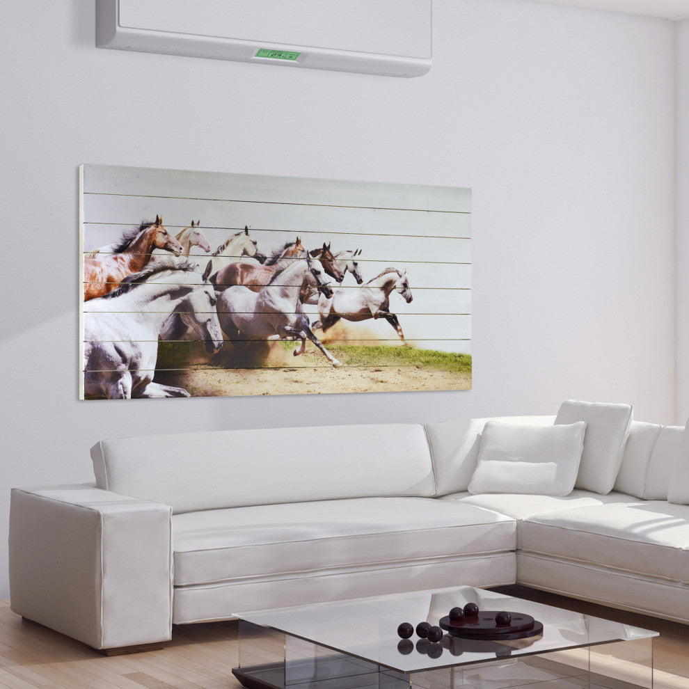 "Charge" Horse Wall Art Printed on Solid Fir Wood Planks