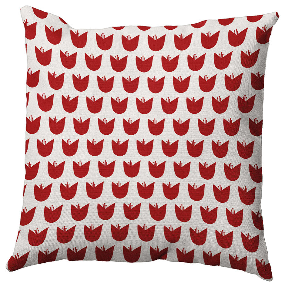 16" x 16" Simple Tulip Design Decorative Indoor Pillow, Red