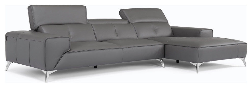 Raj Grey Reclining Leather Sectional, Right Chaise