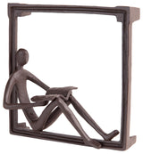 Man Reading on a Window Sill Hanging Wall Art Iron Sculpture