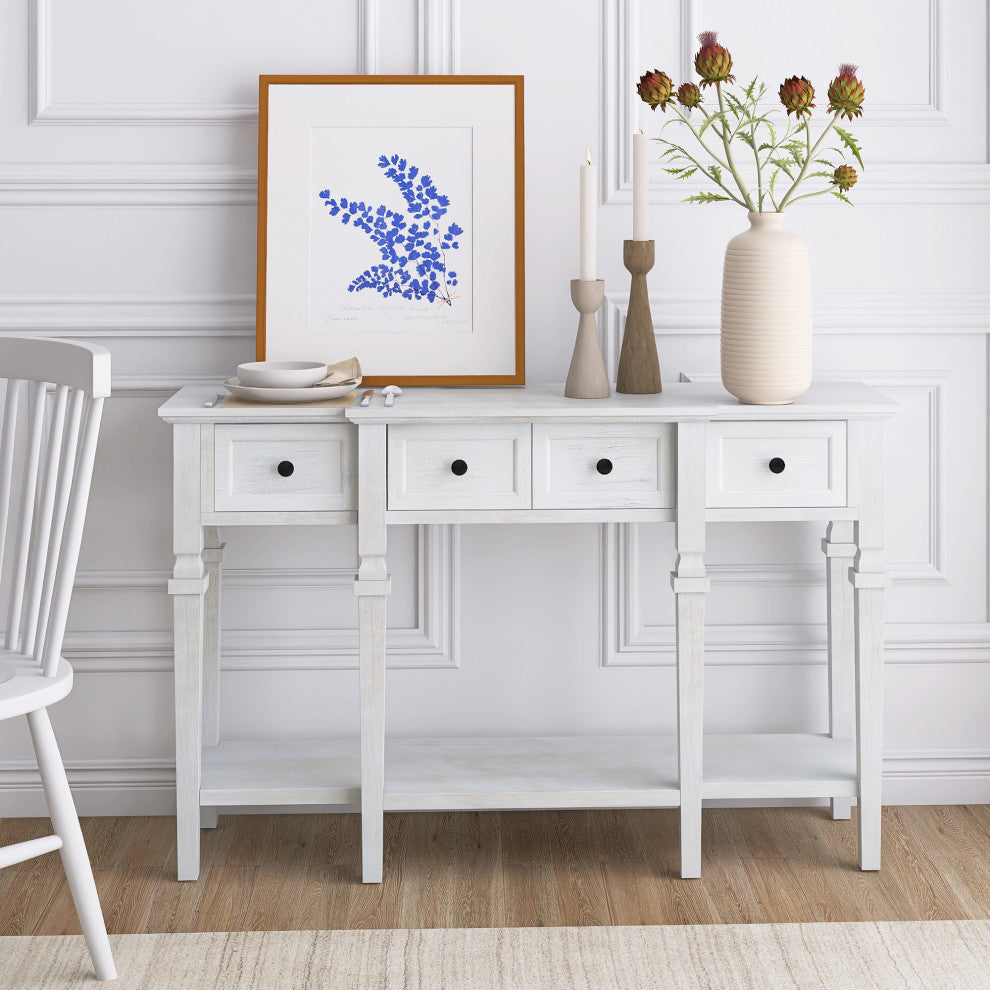 30" Tall MDF 4-Drawer Console Table in White