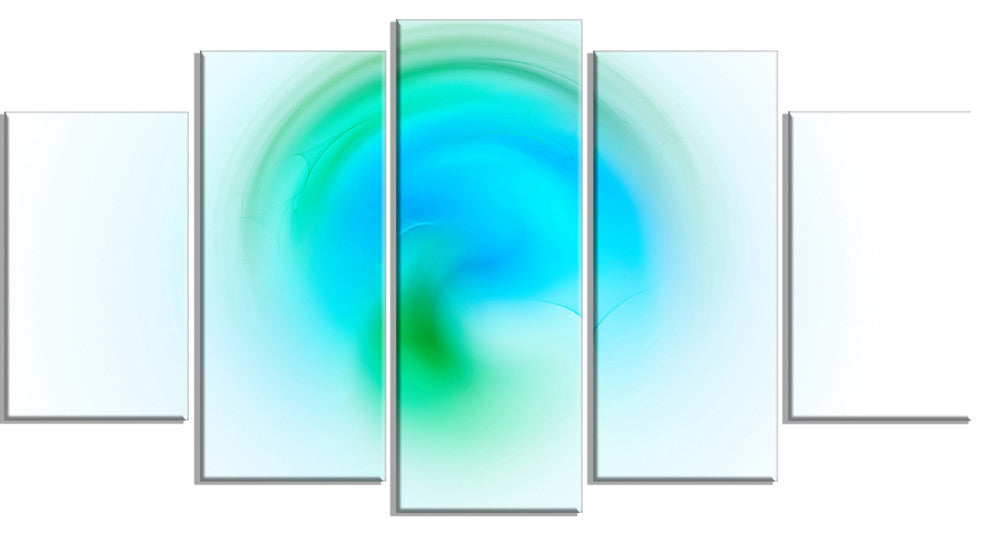 Green Luminous Misty Sphere, Contemporary Canvas Art Print, 60"x32", 5 Panels