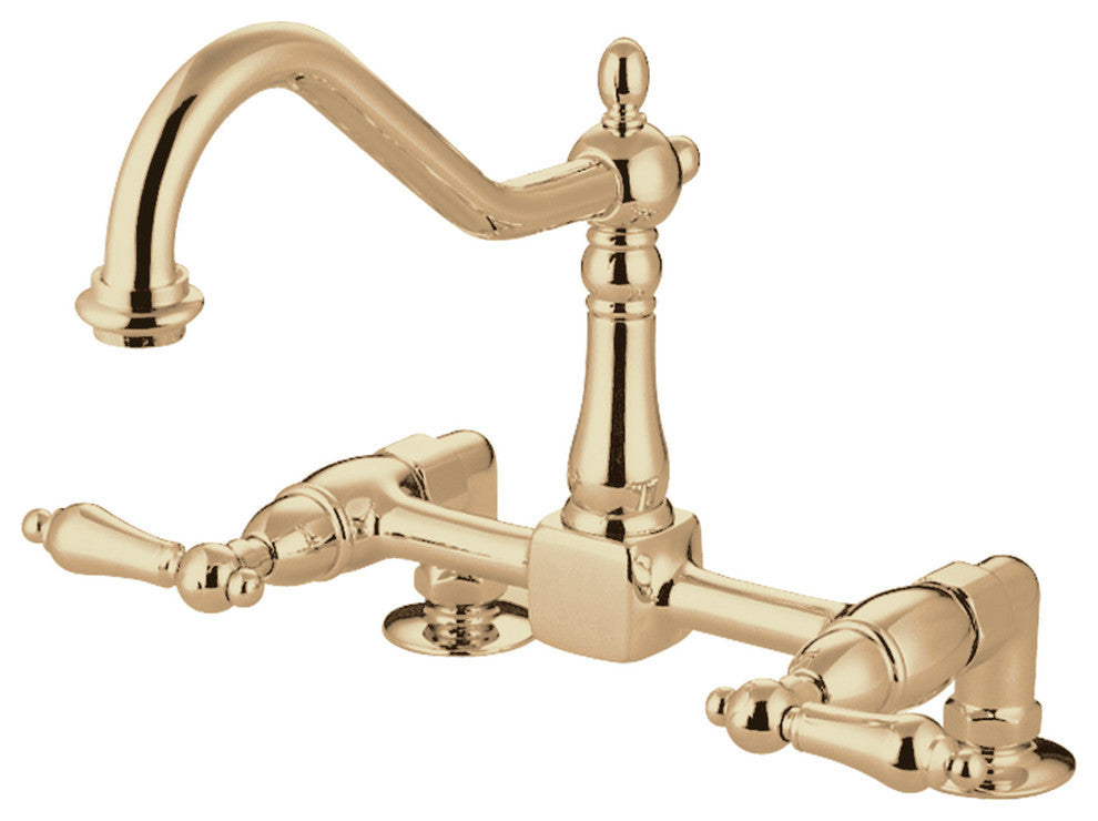 Kingston Brass Two-Handle Bridge Kitchen Faucet, Polished Brass