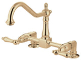 Kingston Brass Two-Handle Bridge Kitchen Faucet, Polished Brass