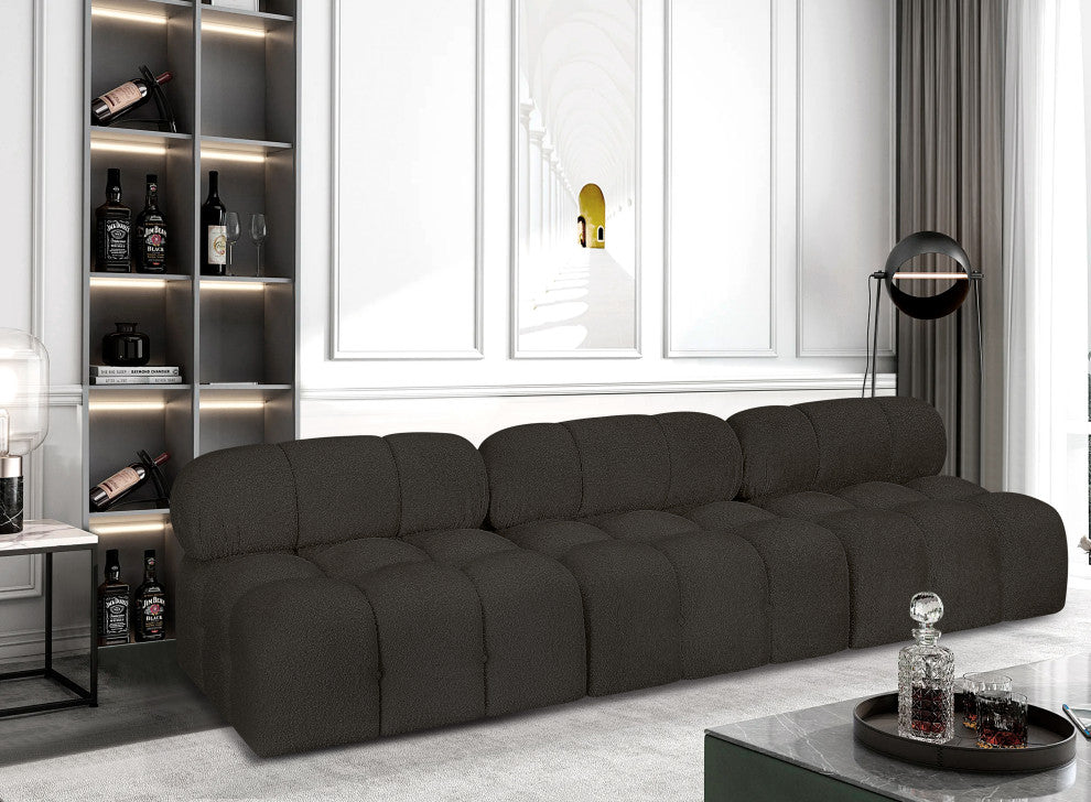 Ames Boucle Fabric Modular Sofa, Brown, 3-Piece: 3 Armless Chair