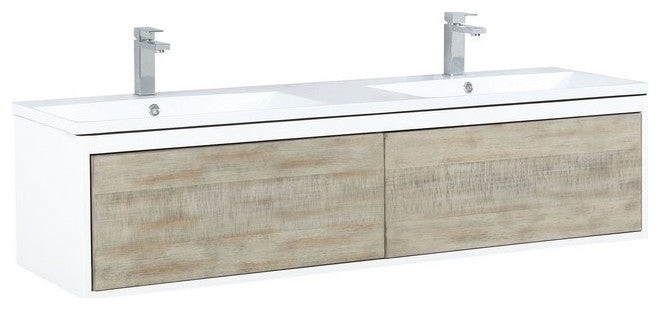 Scopi Modern 60" Rustic Acacia Double Bathroom Vanity, Labaro Rose Gold Faucet