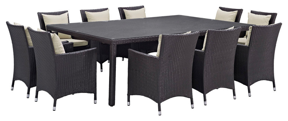 Modway Convene 11 Piece Outdoor Patio Dining Set, Espresso Beige