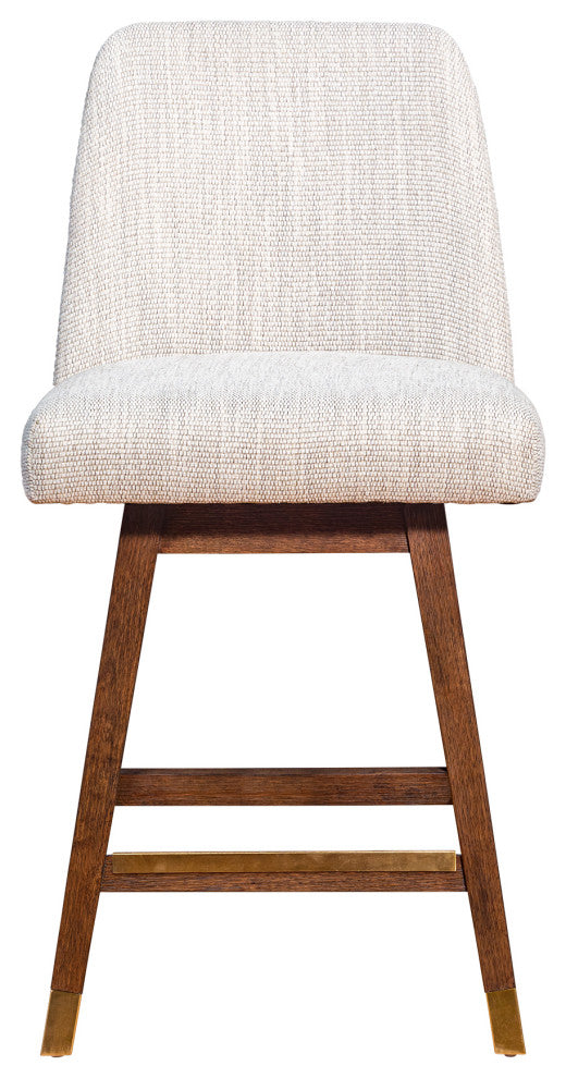 Amalie Swivel Counter Stool in Brown Oak Wood Finish with Beige Fabric