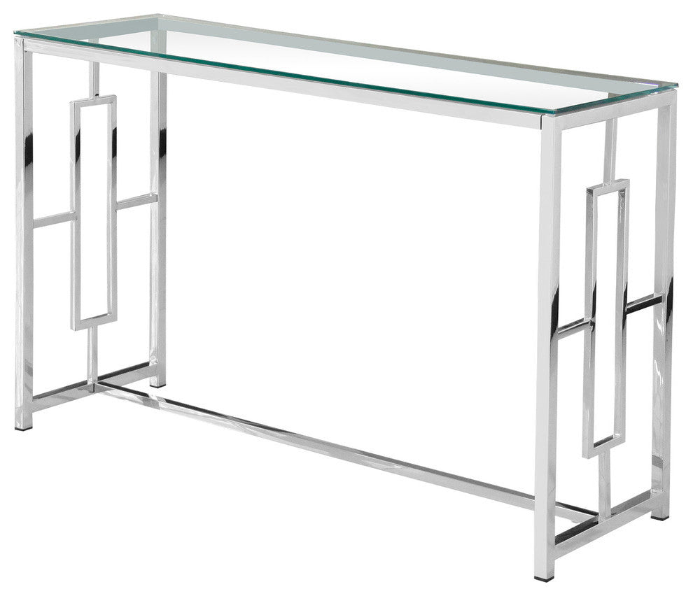 Silver Stainless Steel Glass Sofa Table