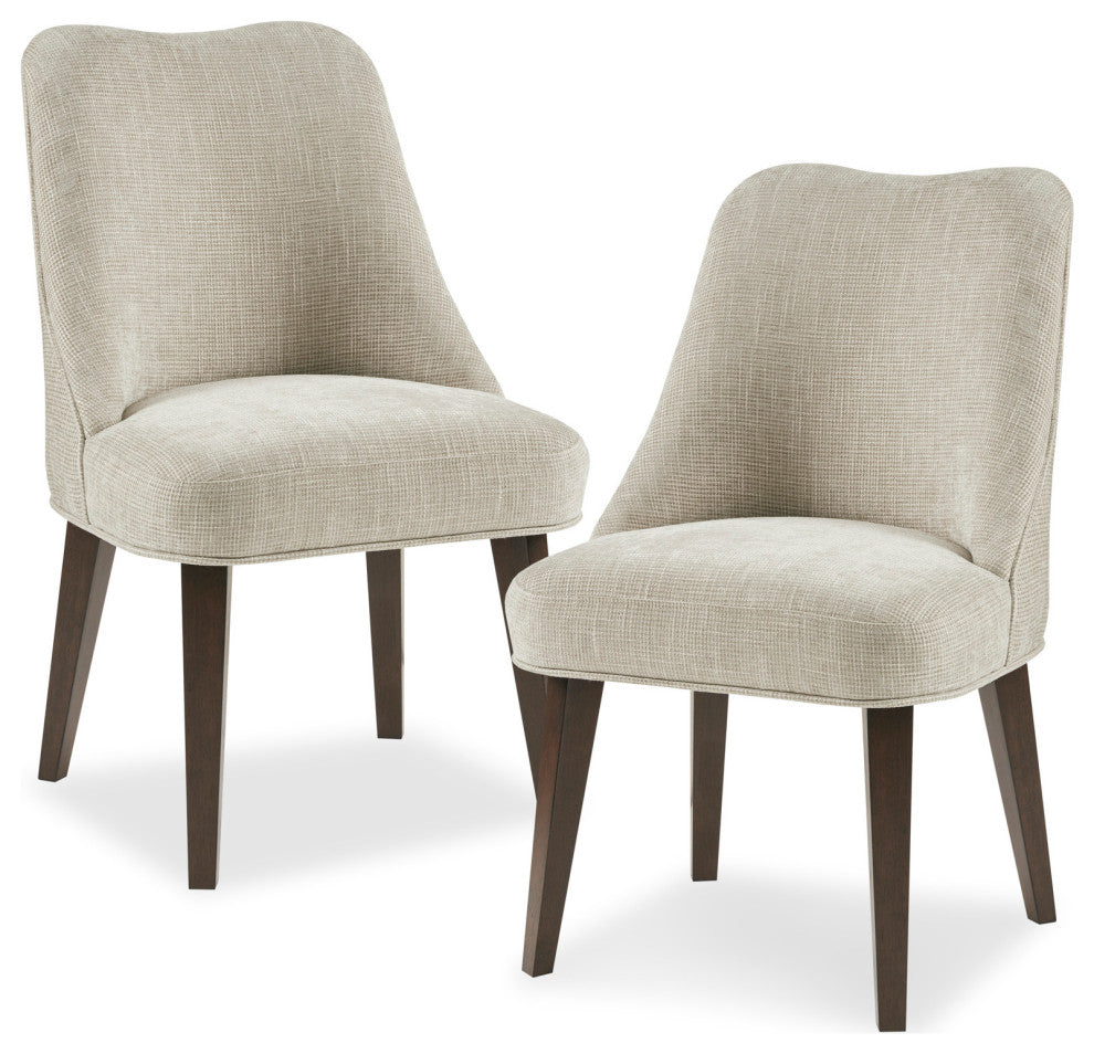 Martha Stewart Holls Round Piping Curved Back Side Dining Chair, Beige, Set of 2