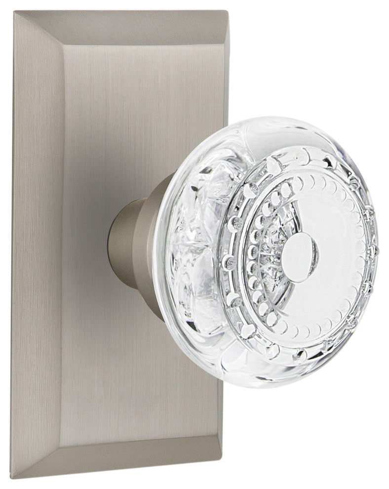 Studio Plate Single Dummy Crystal Meadows Knob, Satin Nickel, STUCME