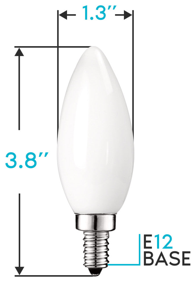 4W Frosted Candle LED Bulb Warm White E12 Torpedo Tip 12 Pack
