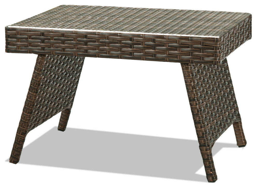 Costway Mix Brown Folding Rattan Side Coffee Table Garden Outdoor Furniture