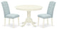 3Pc Dinette Set, Rounded Table, Two Chairs, Baby Blue Fabric, Linen White