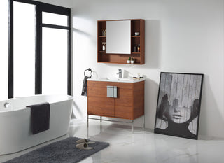 Modern Wallnut Bathroom Vanity Set, Chrome Hardware, Vireous China Sink Top