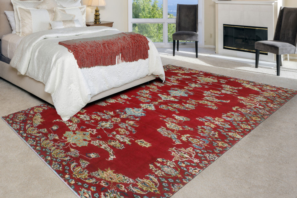 Fine Vintage Distressed Skyler Red/Blue Rug, 5'6x9'4