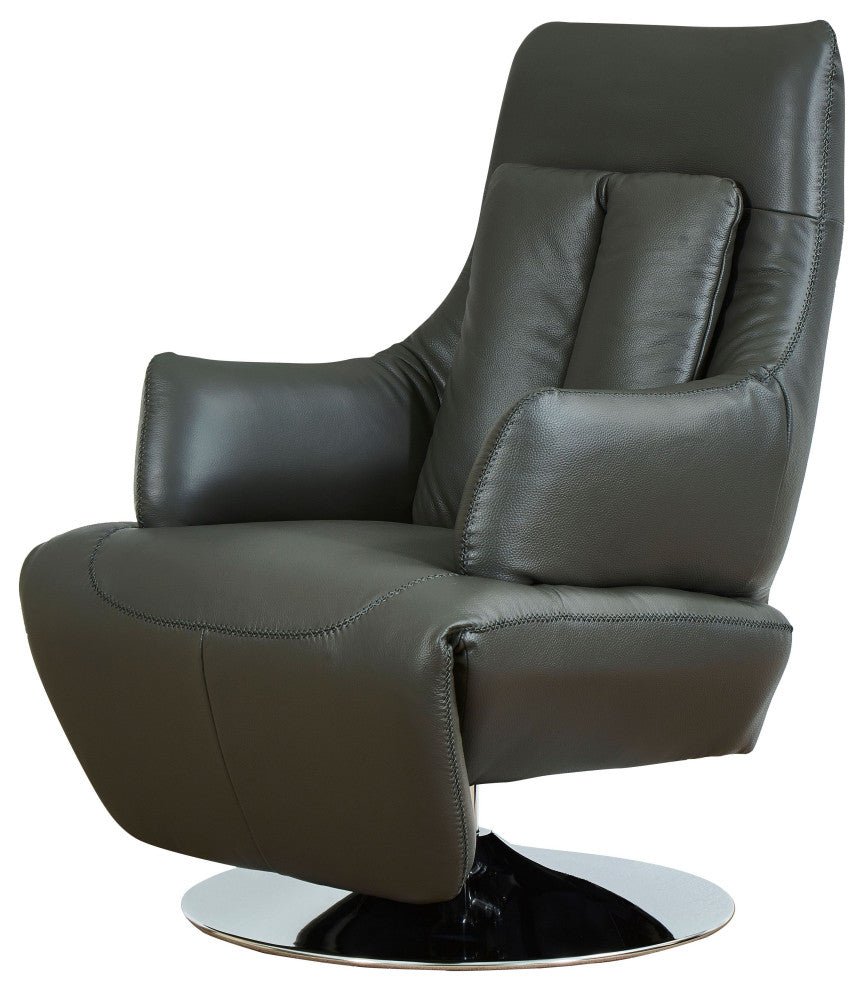 Vegas Modern Top Grain Leather Ergonomic 2-Motor Powered Recliner, Gray/Silver